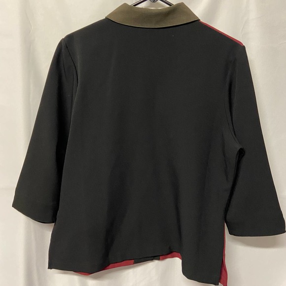 Allison Daley Blouse Jacket Top Size 8 Burgundy Green Black - Picture 2 of 7